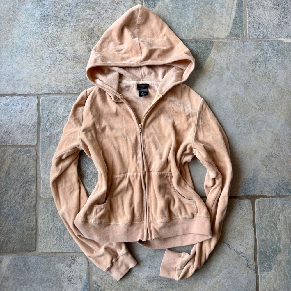 Y2K Timing USA Velour Zip Hoodie‎ Tan Beige Neutral Size Small